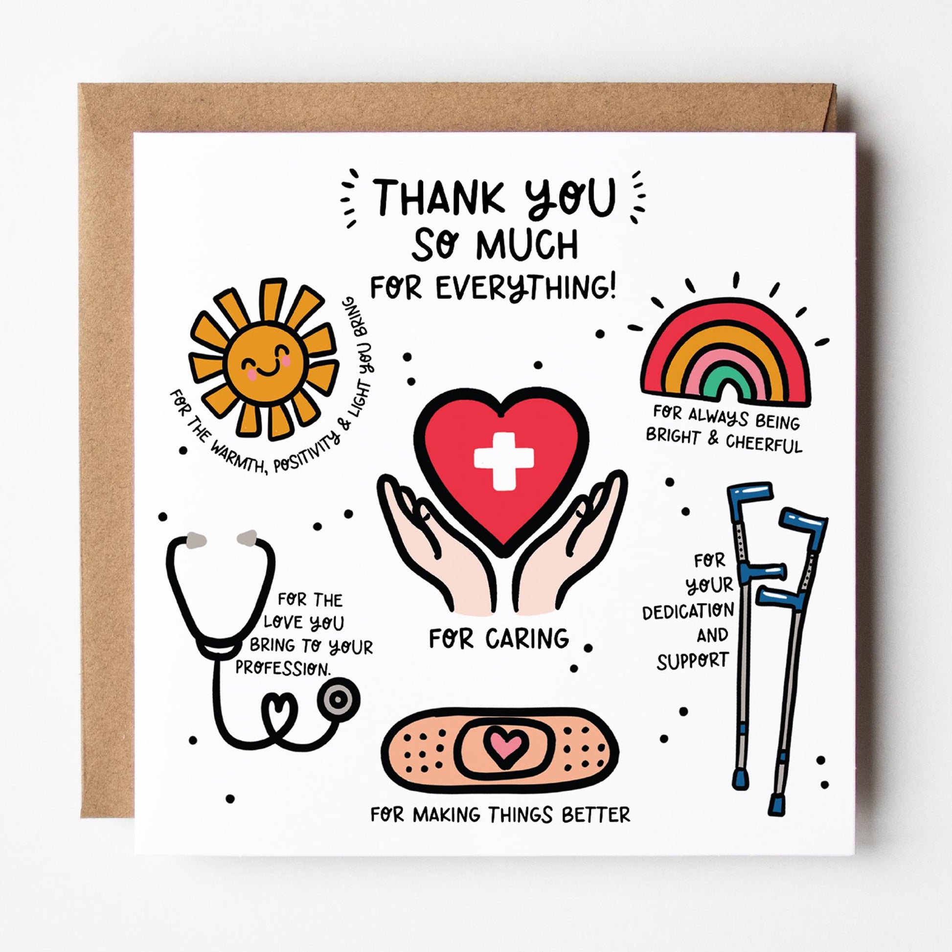 Thank You Card for Hospital Staff: Doctors, Nurses with Kraft envelope