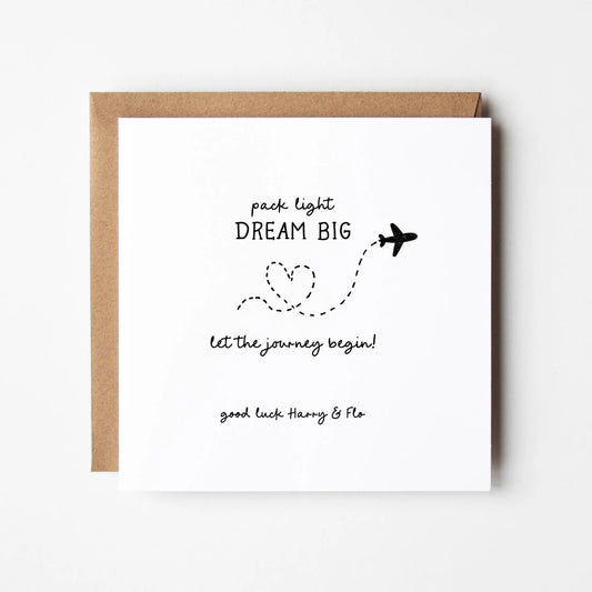 Pack Light Dream Big Card · Personalised Good Luck Travelling Card