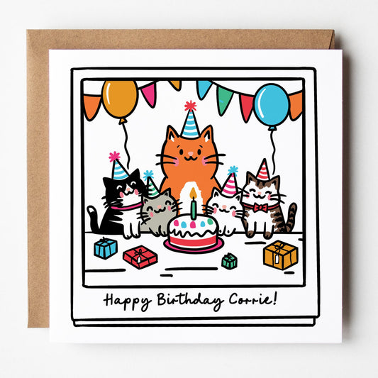 cute cat birthday card, cat birthday party