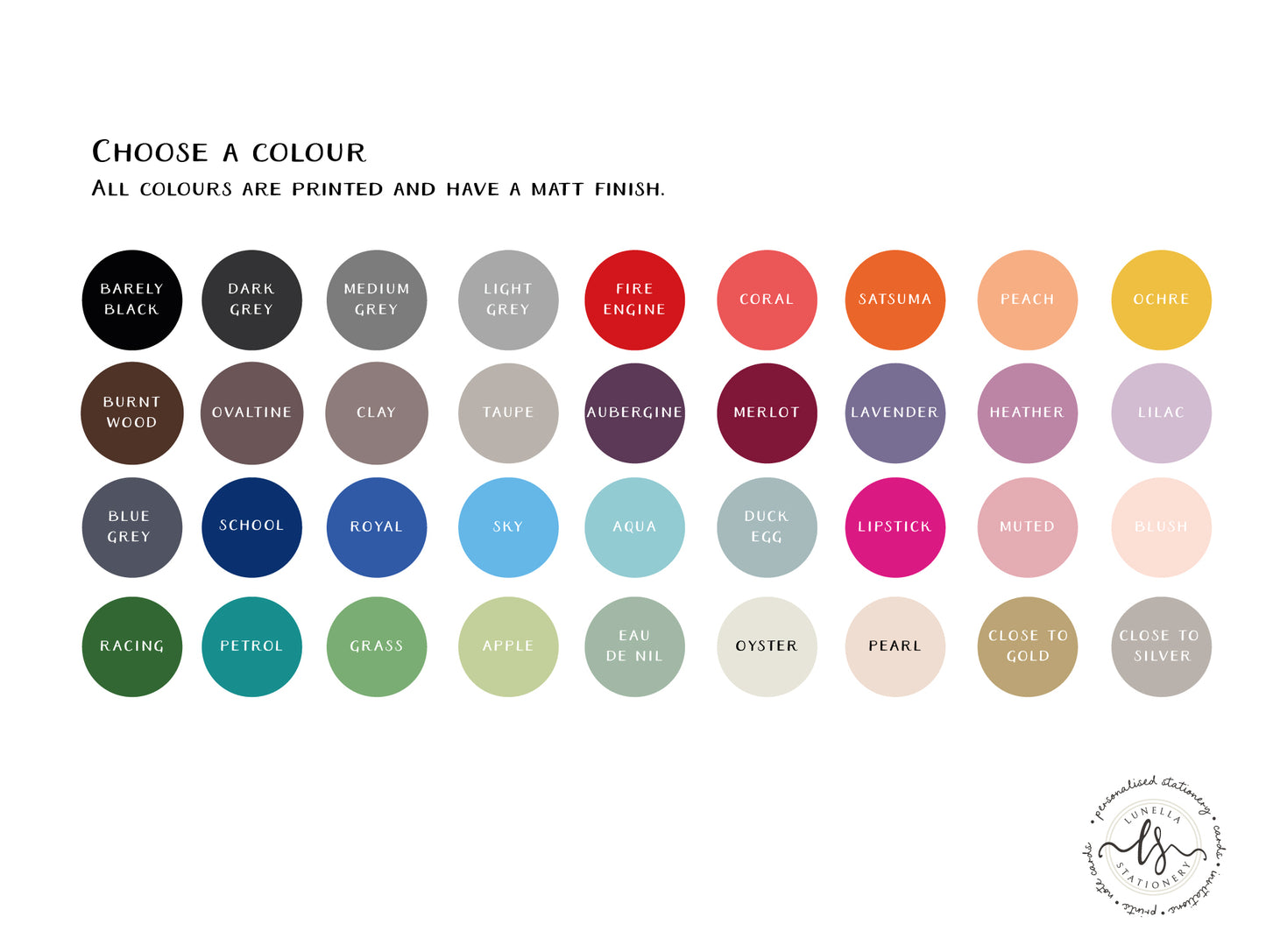 Classic Personalised Note Cards print colours