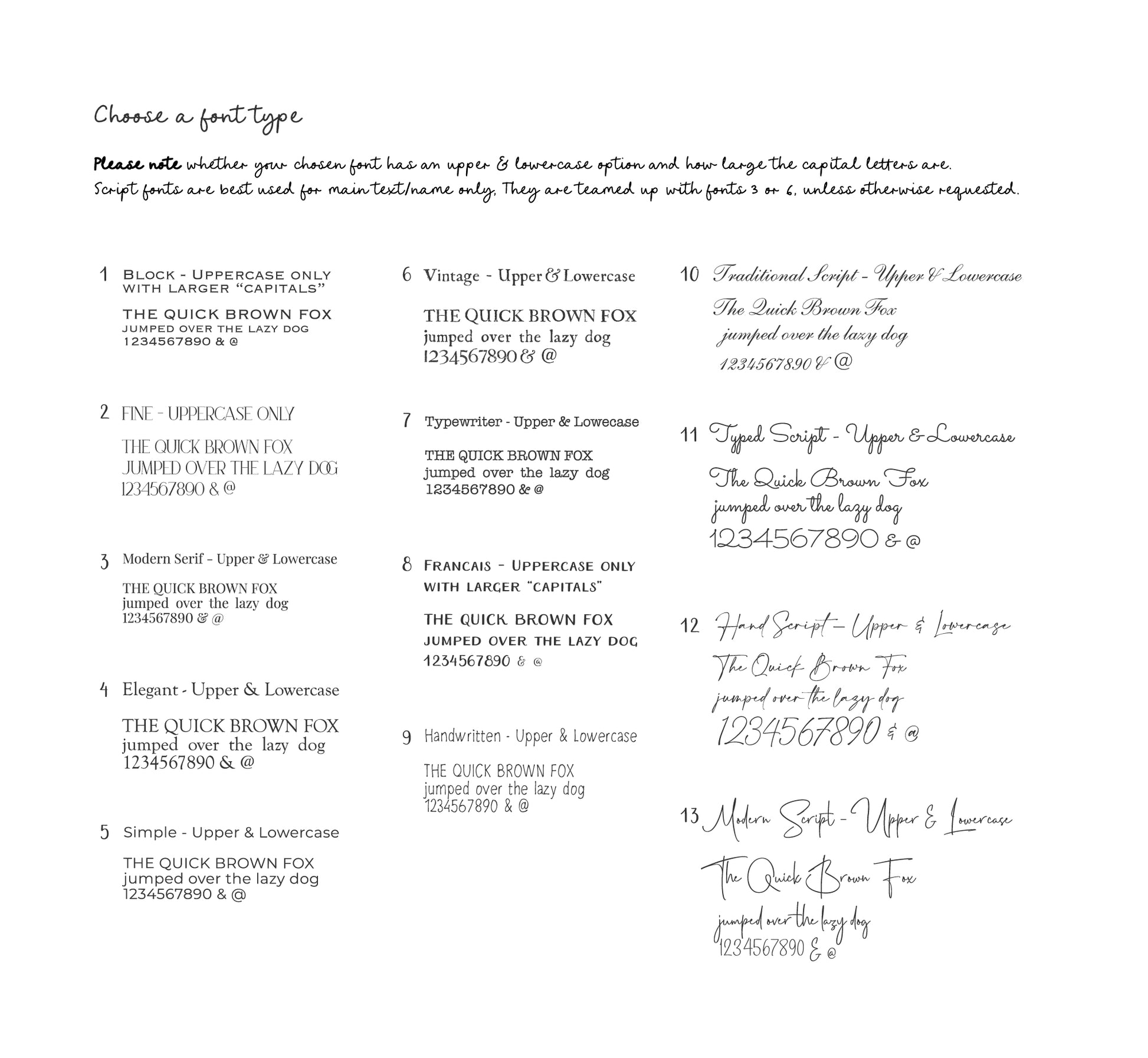 Classic Personalised Note Cards font choice