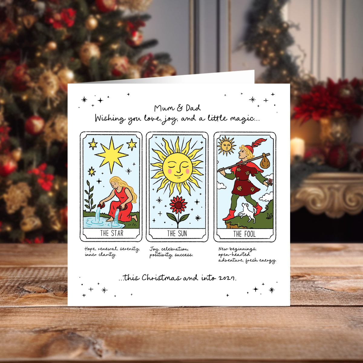 Christmas Tarot Card: sending festive warmth and positive wellbeing, with Kraft envelope