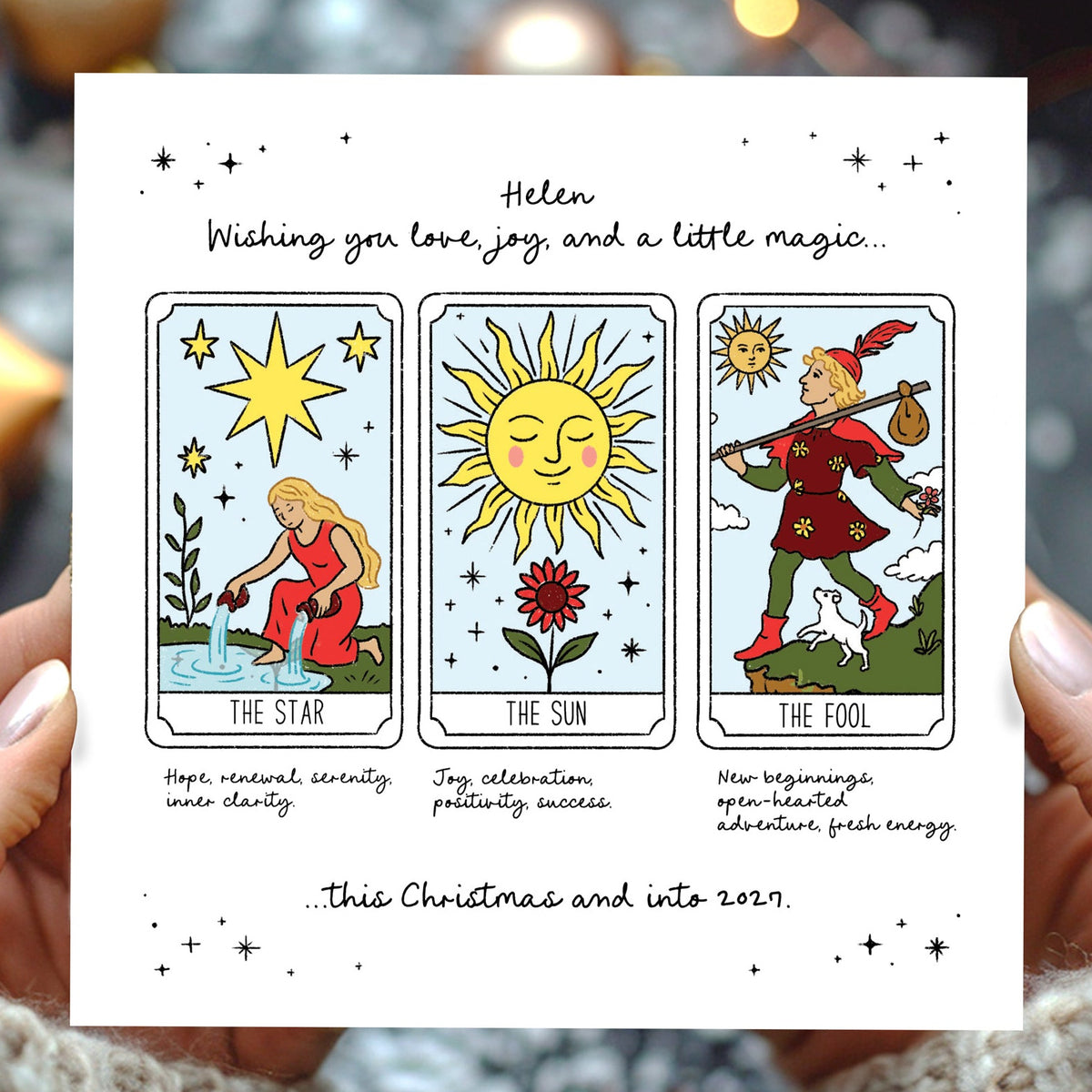 Christmas Tarot Card: sending festive warmth and positive wellbeing, with Kraft envelope