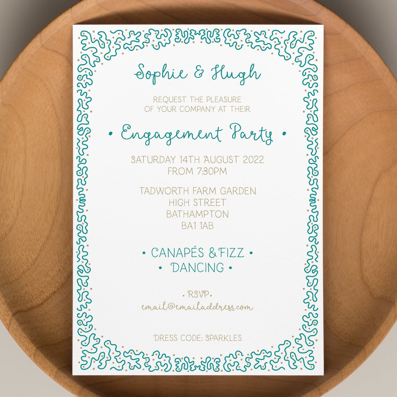 teal pre printed party invitation