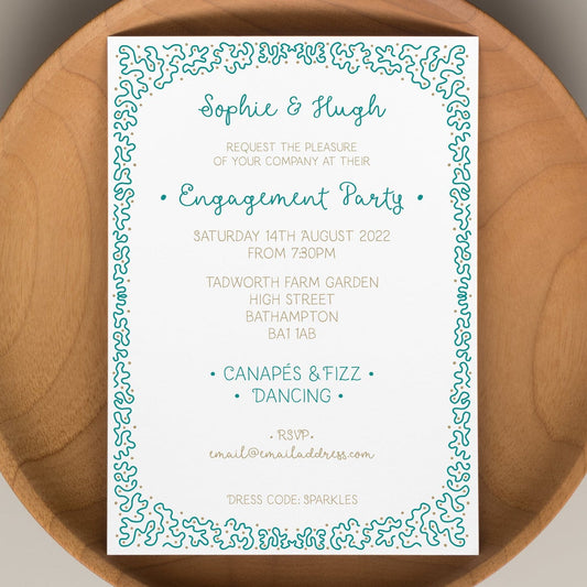 teal pre printed party invitation