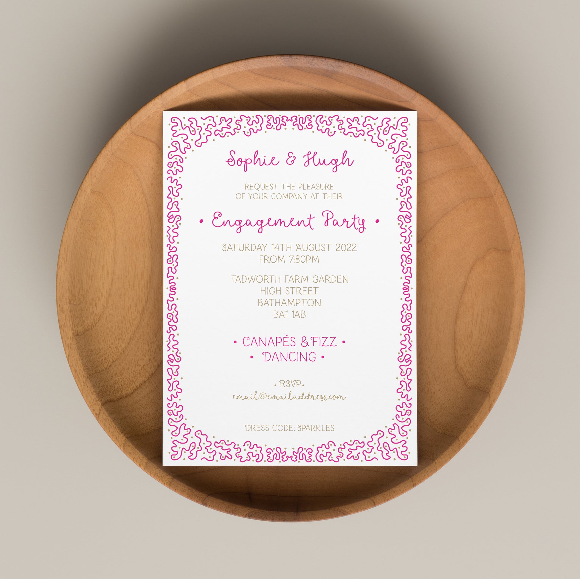 pink pre printed party invitation