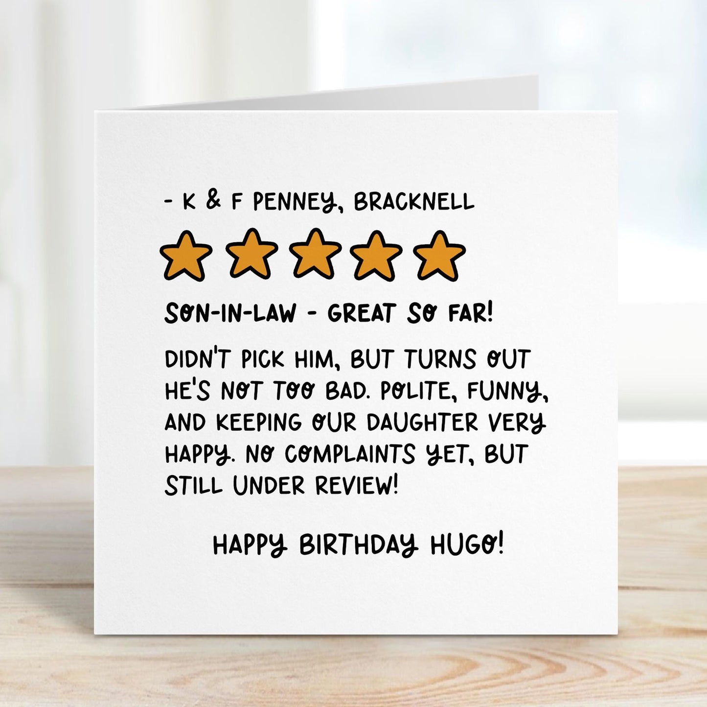 Son In Law Birthday Card • Review Birthday Card for Son-in-Law • Personalised Birthday Card for Son-In-Law • Funny Birthday Card for Him •