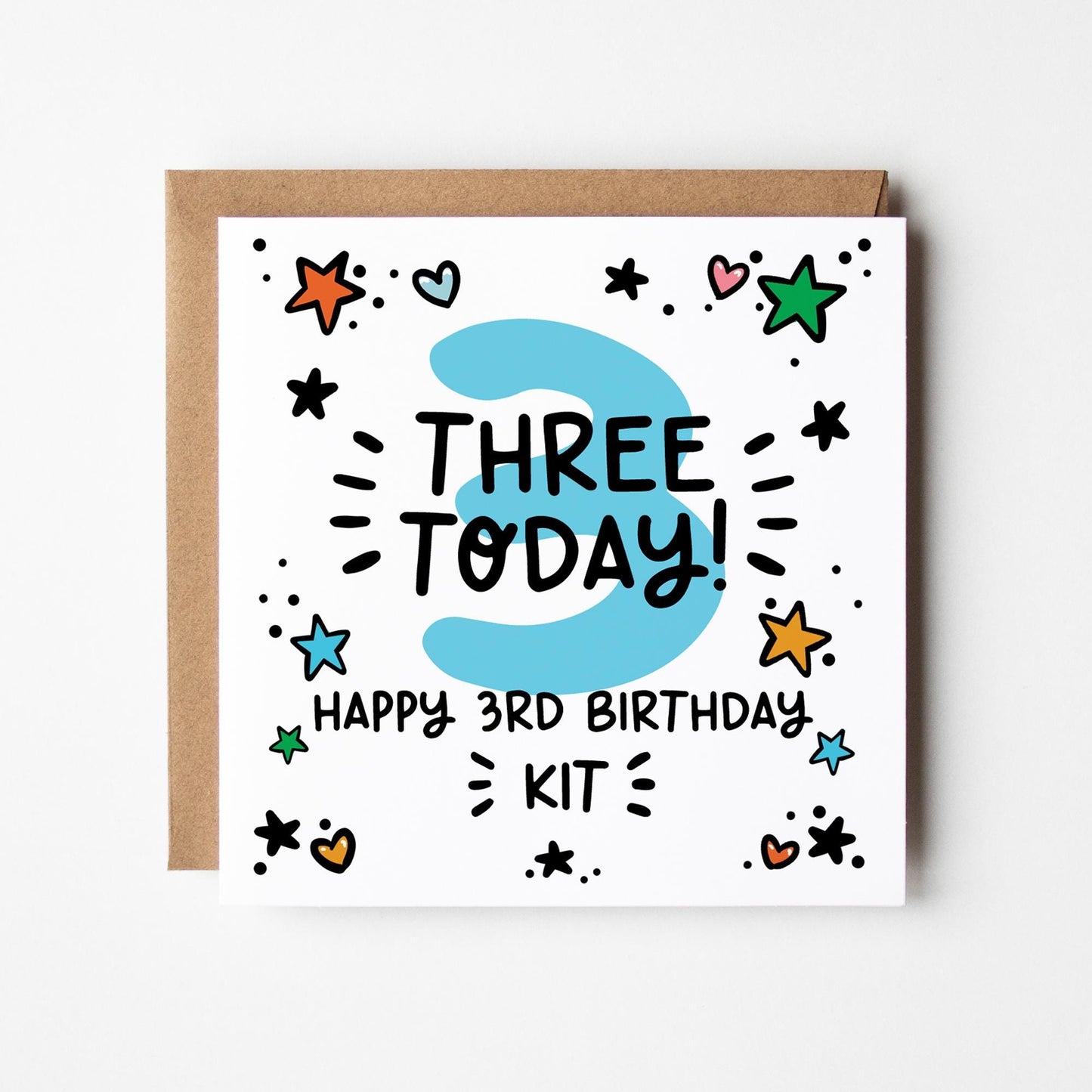 Personalised 1st-9th Birthday Card: Boys, Girls, Blue Number Card, Kraft Envelope