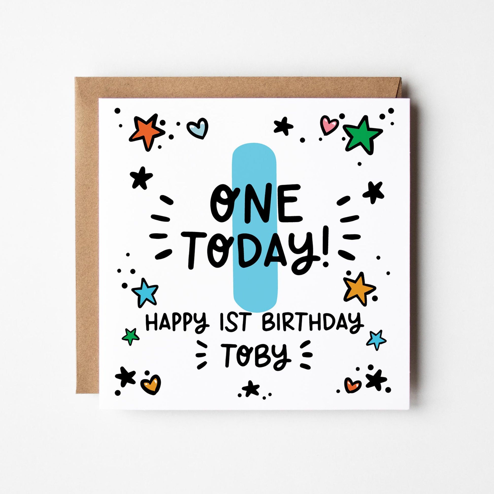 Personalised Boys 1st Birthday Card: 'One Today' Design