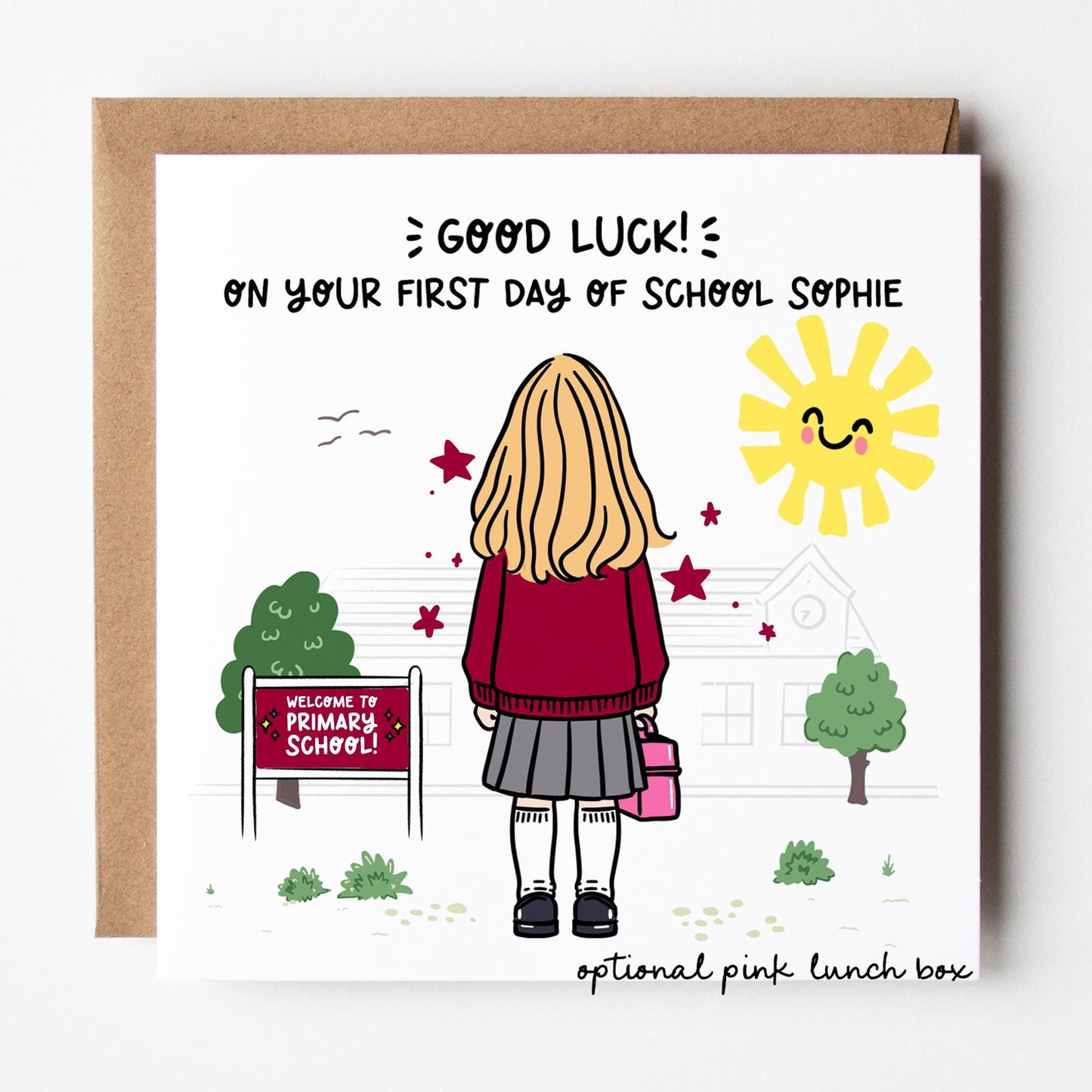 Girls First Day of School Card • Custom Primary School Starter Card for Girls • Good Luck Starting School Card • Starting Big School Card