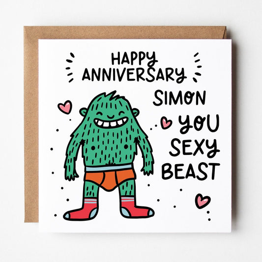 Sexy Beast Happy Anniversary Card • Personalised Anniversary Card • Funny Anniversary Card For Him •