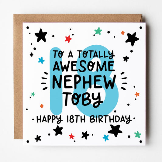 18th Birthday Card, Personalised Birthday Card For Nephew With Kraft Envelope