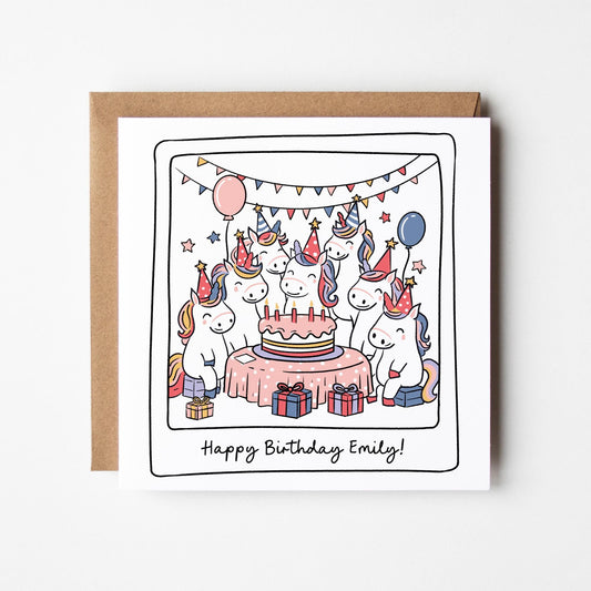Unicorn Birthday Party Card • Unicorn Personalised Birthday Card • Unicorn Tea Party Card •