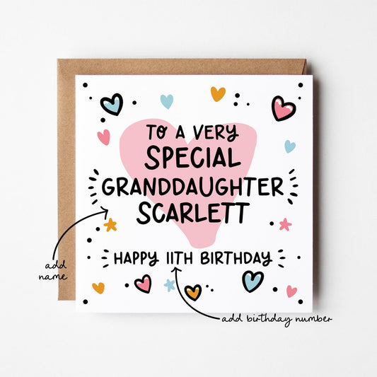 Granddaughter Birthday Card • Birthday Number Card for Granddaughter • Birthday Card For Granddaughter • Birthday Card •