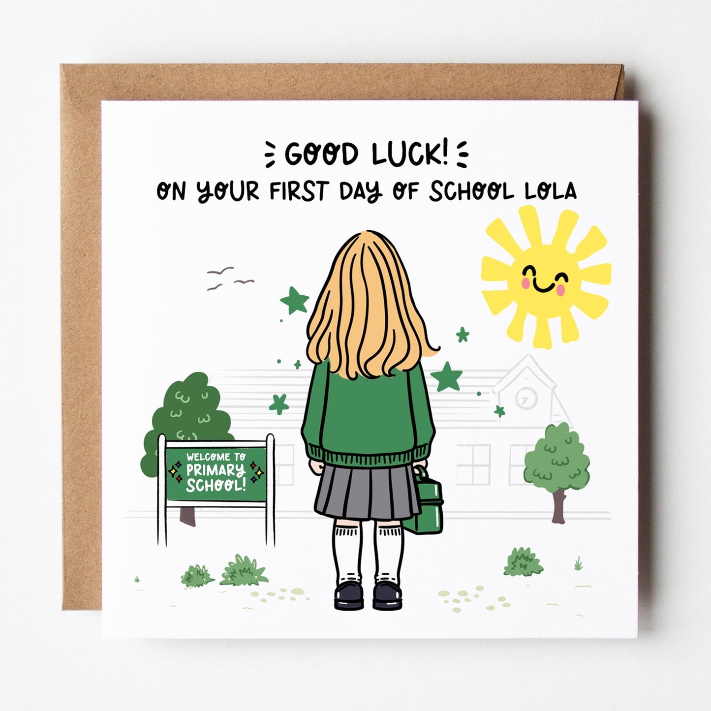 Girls First Day of School Card • Custom Primary School Starter Card for Girls • Good Luck Starting School Card • Starting Big School Card
