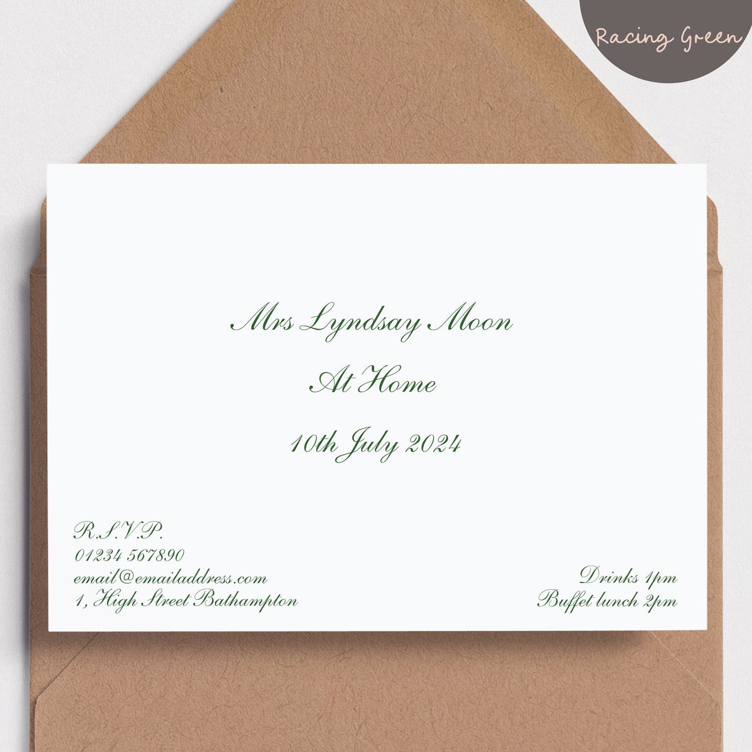 At Home invitation card with kraft envelope on a white background