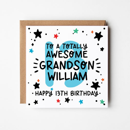 Grandson 13th Birthday Card • Personalised 13th Birthday Card For Grandson • 13 Grandson Birthday Card •