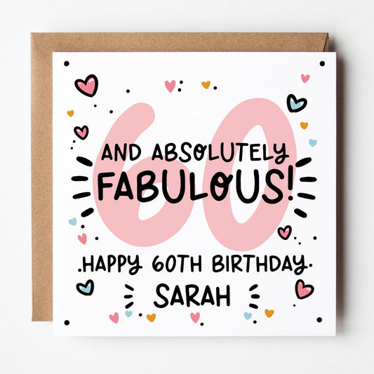 Fabulous 60th Birthday Card for Her • Personalised 60th Birthday Card • Fabulous at 60 Card
