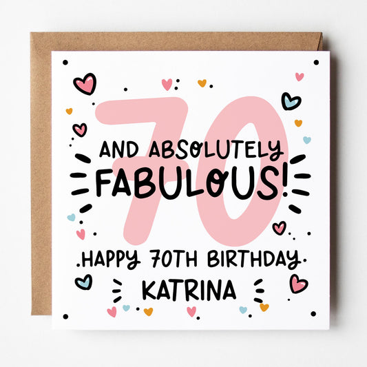 Fabulous 70th Birthday Card for Her • Personalised 70th Birthday Card • Fabulous at 70 Card