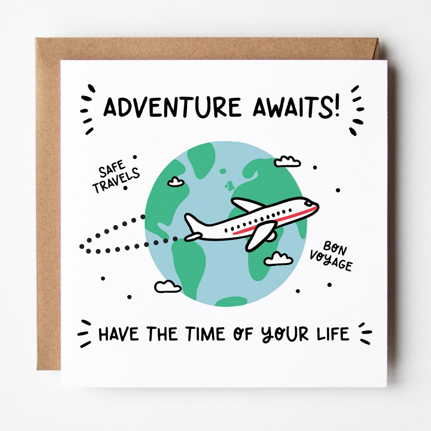Adventure Awaits Travellers Card: Safe Travels, Bon Voyage with Kraft envelope