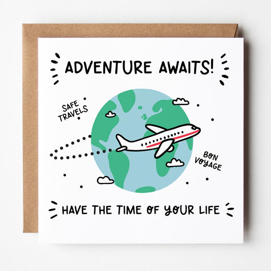 Adventure Awaits Travellers Card: Safe Travels, Bon Voyage with Kraft envelope