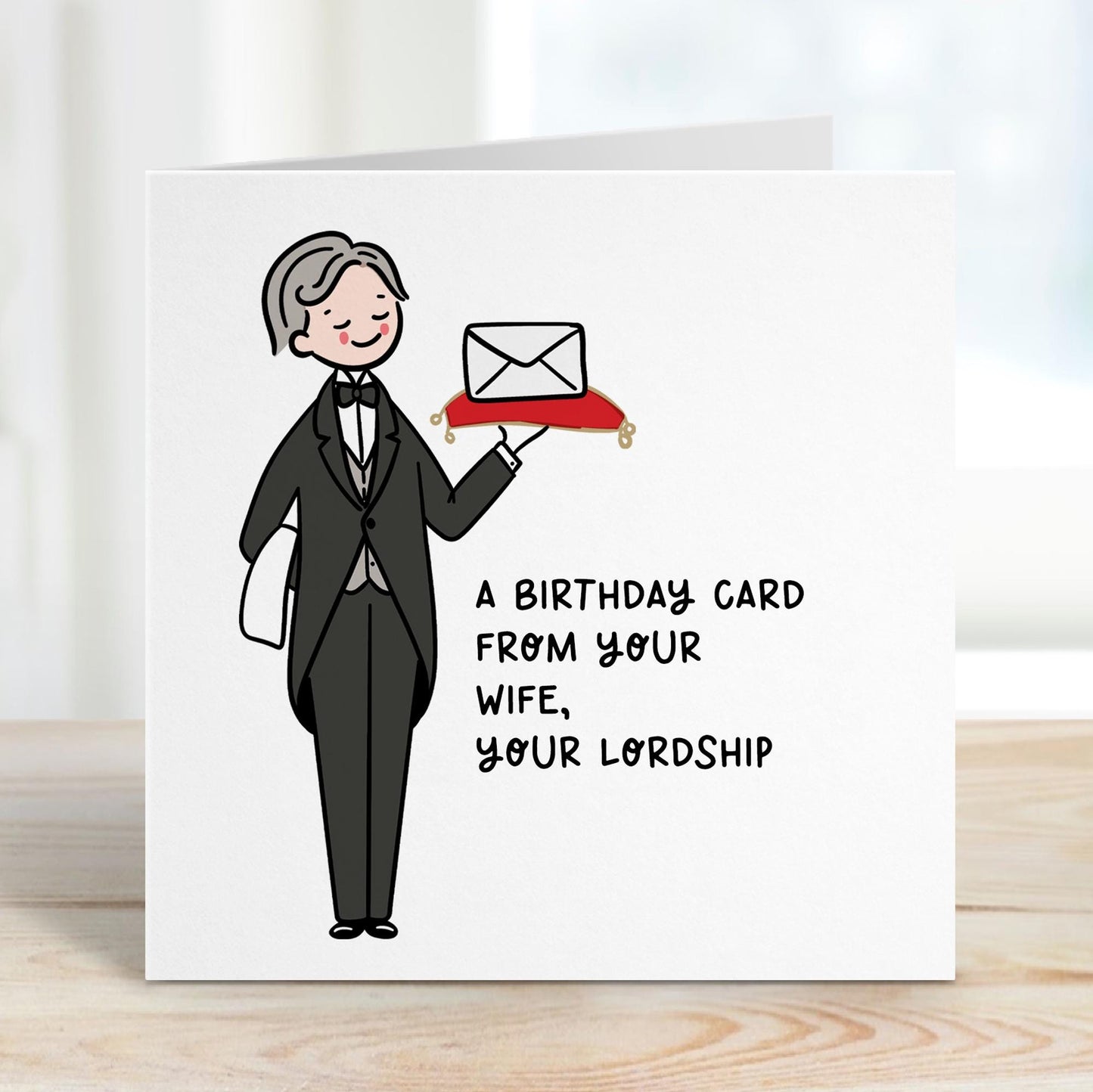 Personalised Husband Birthday Card: Butler Design, Funny, Kraft Envelope