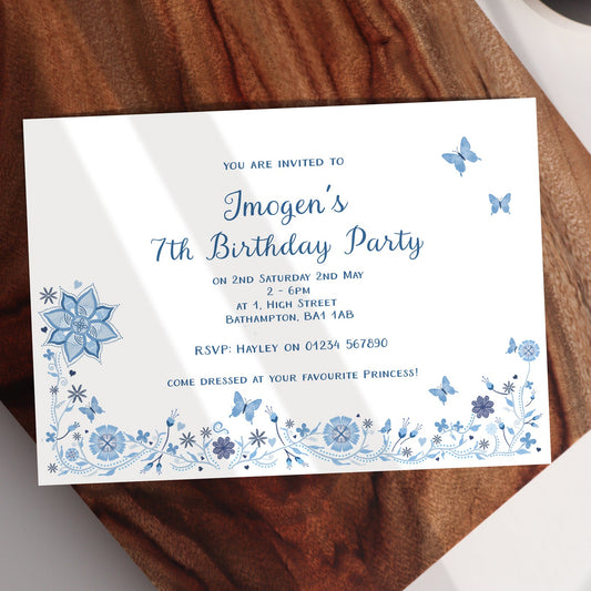 blue and white delft style party invitations