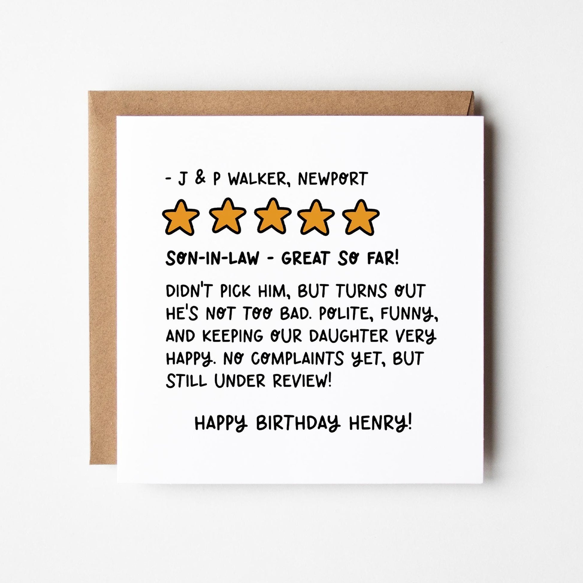 Son In Law Birthday Card • Review Birthday Card for Son-in-Law • Personalised Birthday Card for Son-In-Law • Funny Birthday Card for Him •