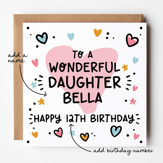 Daughter Birthday Card • Birthday Number Card for Daughter • Birthday Card For Daughter • Birthday Card for Girls • Teenage Daughter Card