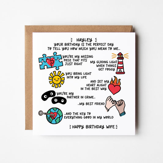 Heartfelt Wife Birthday Card • Personalised Card for Wife • Happy Birthday Wife • Light of my Life Card  •