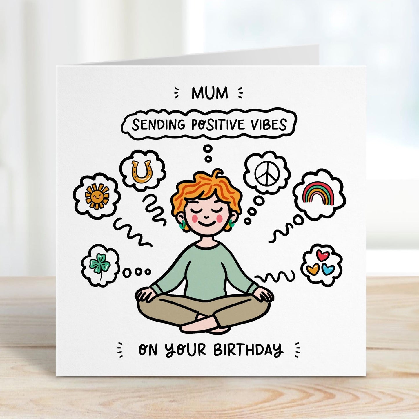 Personalised Good Luck Card, Positive Vibes Birthday Greeting With Kraft Envelope