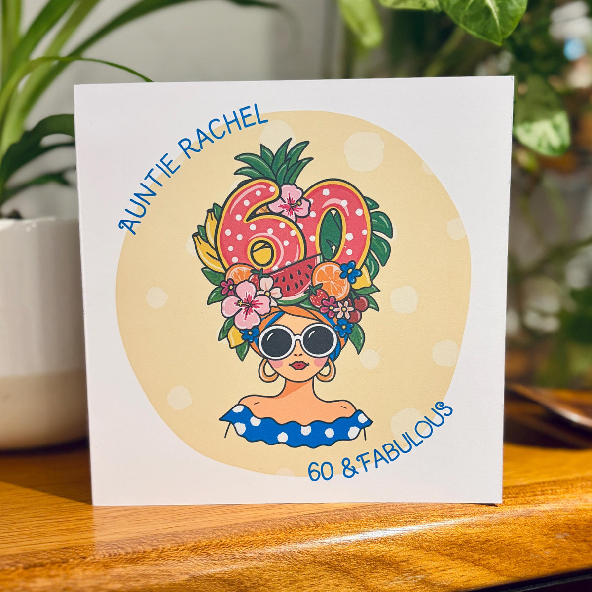 Tutti-Frutti 60th Birthday Card for Her: Personalised, with Kraft envelope