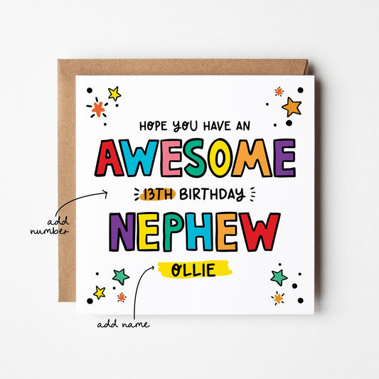 Awesome Nephew Birthday Card • Birthday Number Card for Nephew • Birthday Card For Nephew • Birthday Card •