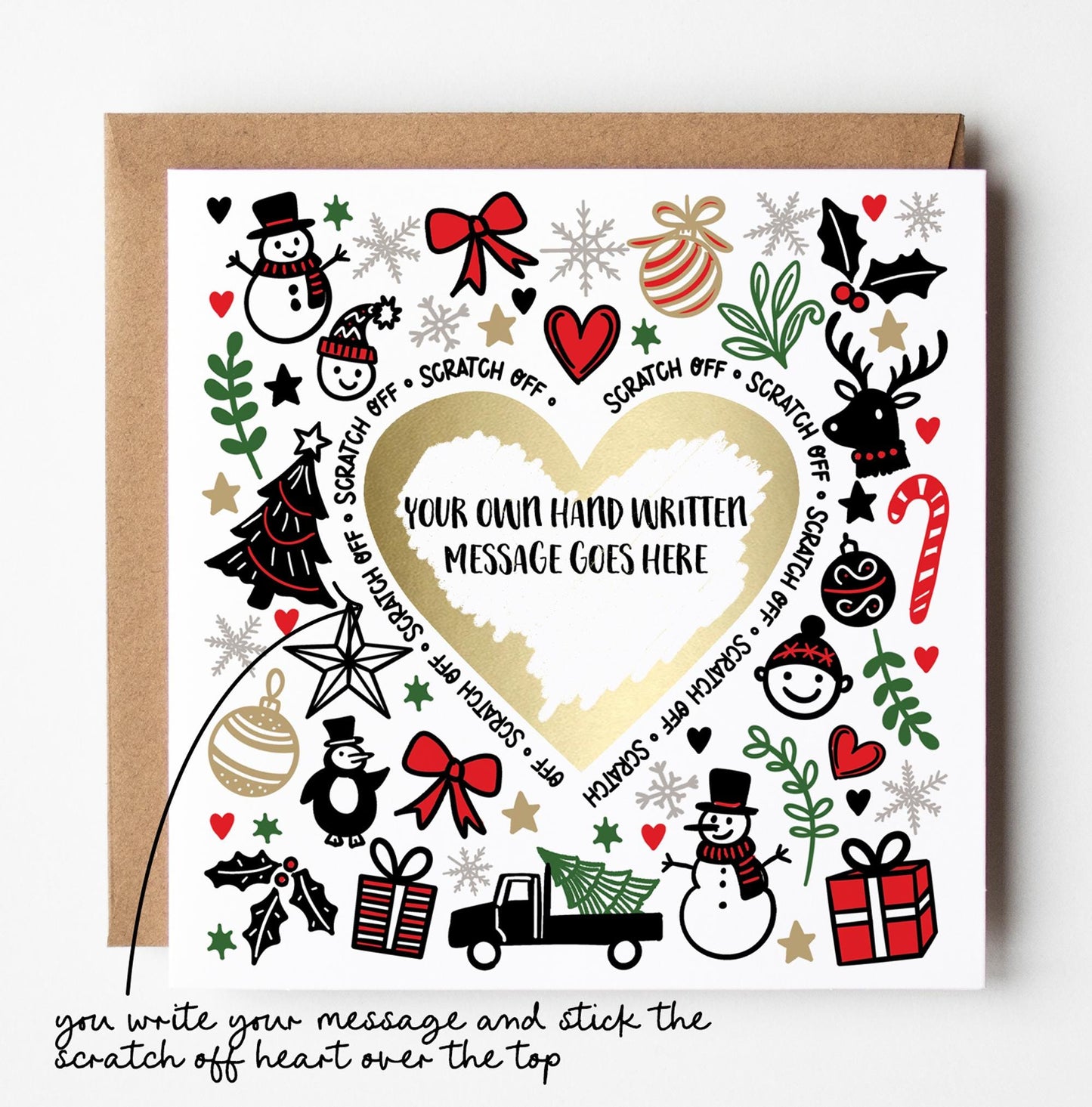 DIY Christmas Scratch Card: You write the message under the gold heart.