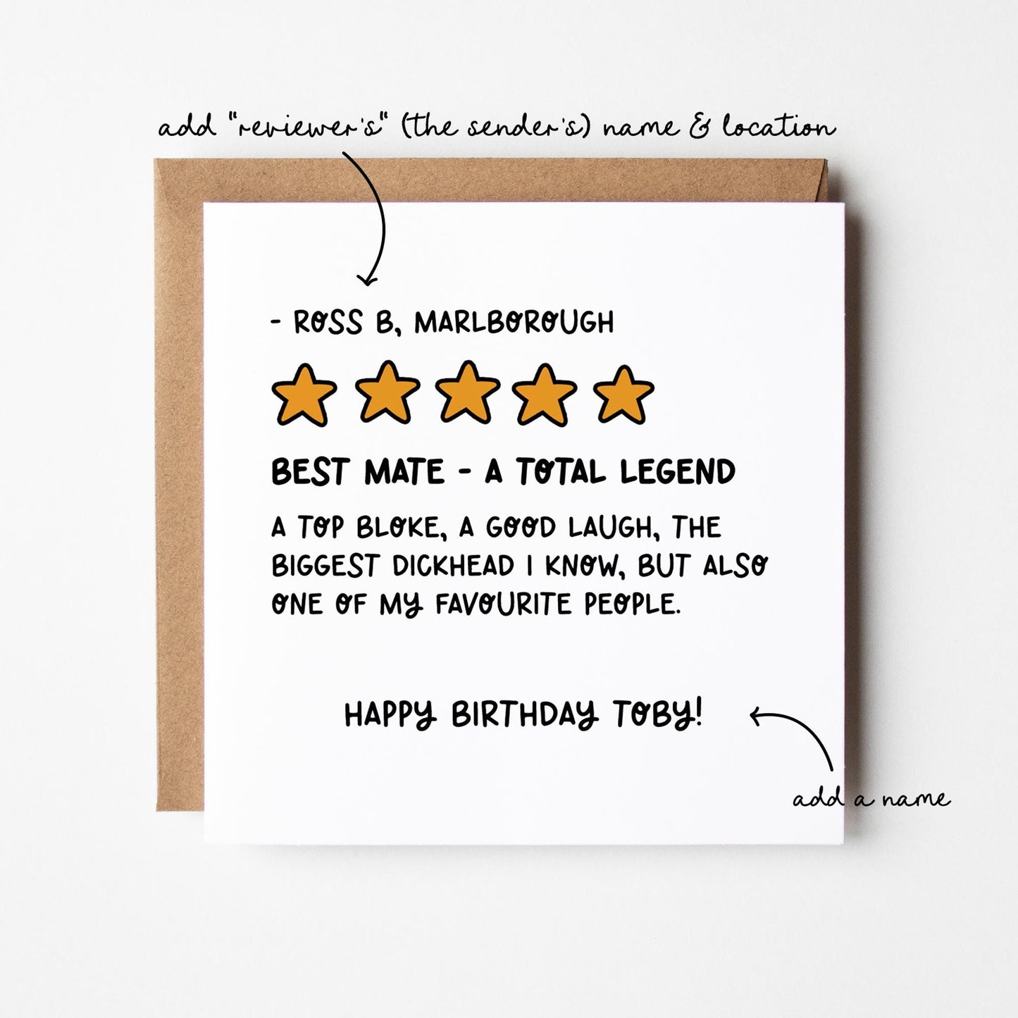 Funny Best Mate Birthday Card • Personalised Mate Birthday Card • Card for Best Friend • Total Legend • Dickhead Card for Him • Brother Card