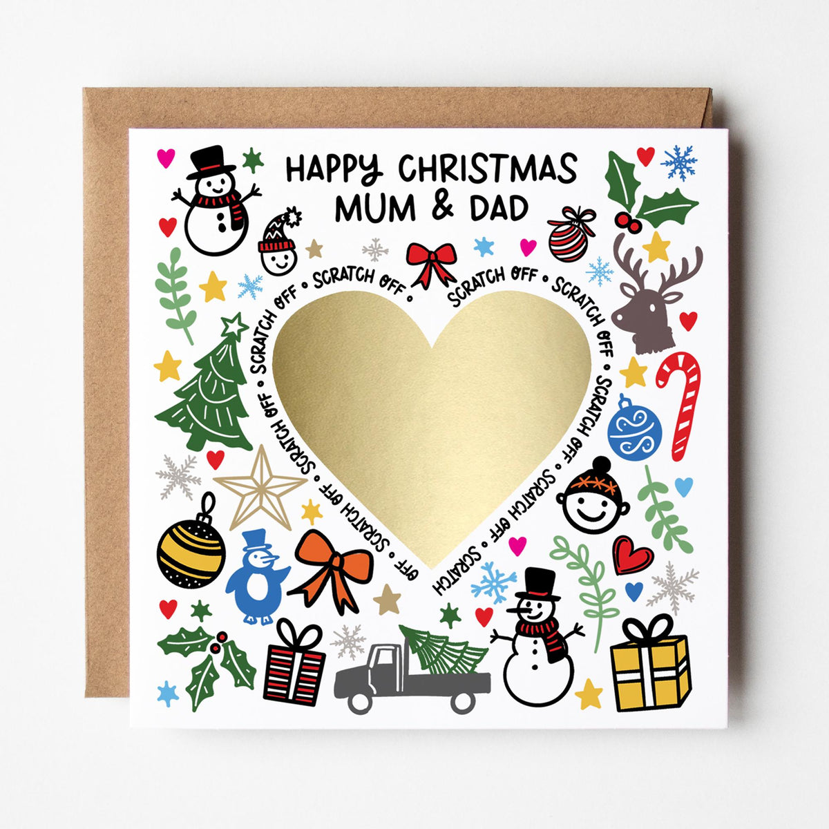 Christmas Scratch and Reveal Card: Personalised message under gold scratch heart