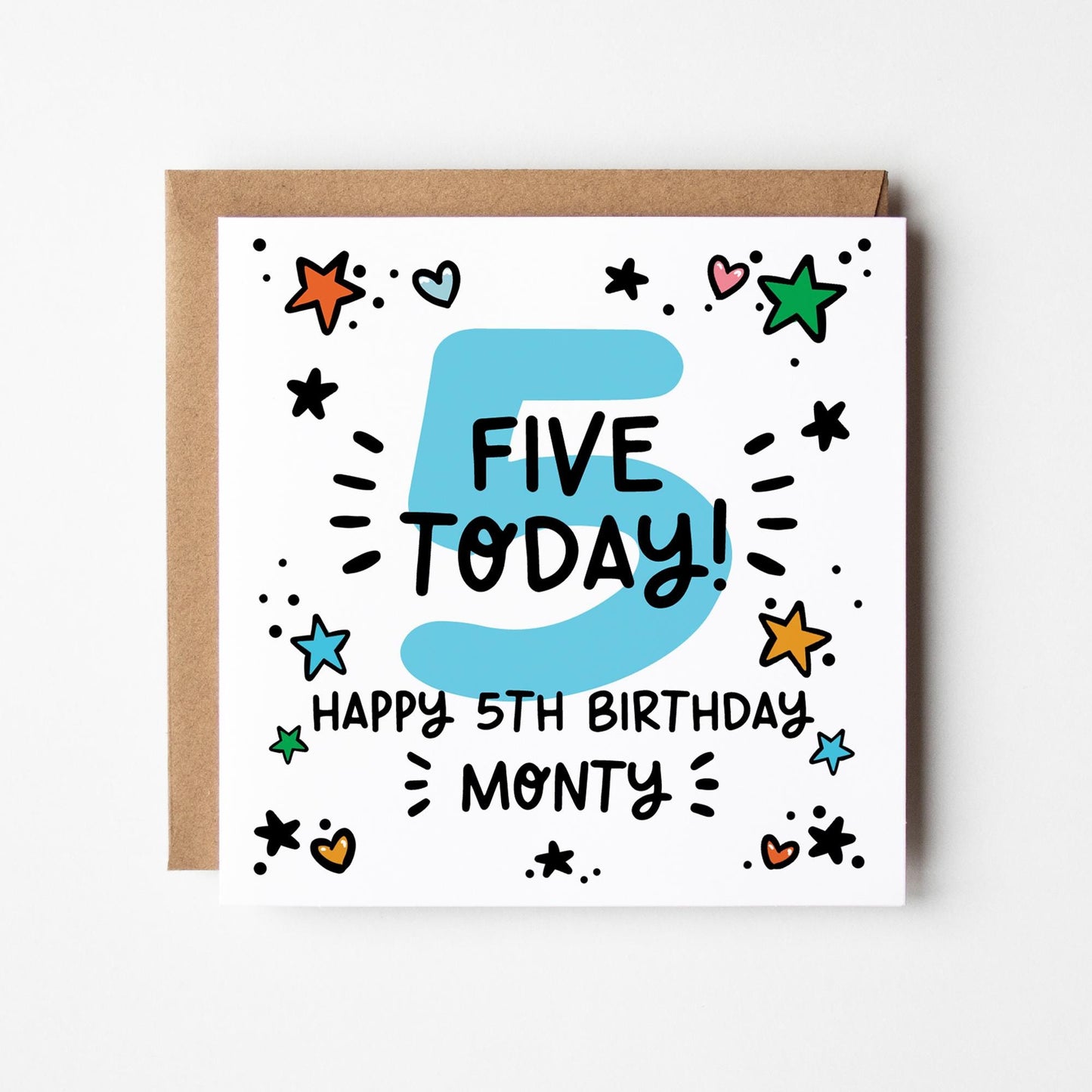Personalised 1st-9th Birthday Card: Boys, Girls, Blue Number Card, Kraft Envelope