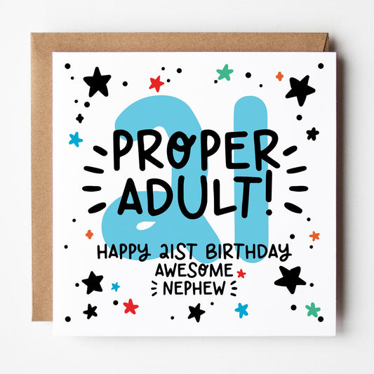 Nephew 21st Birthday Card; with Kraft Envelope