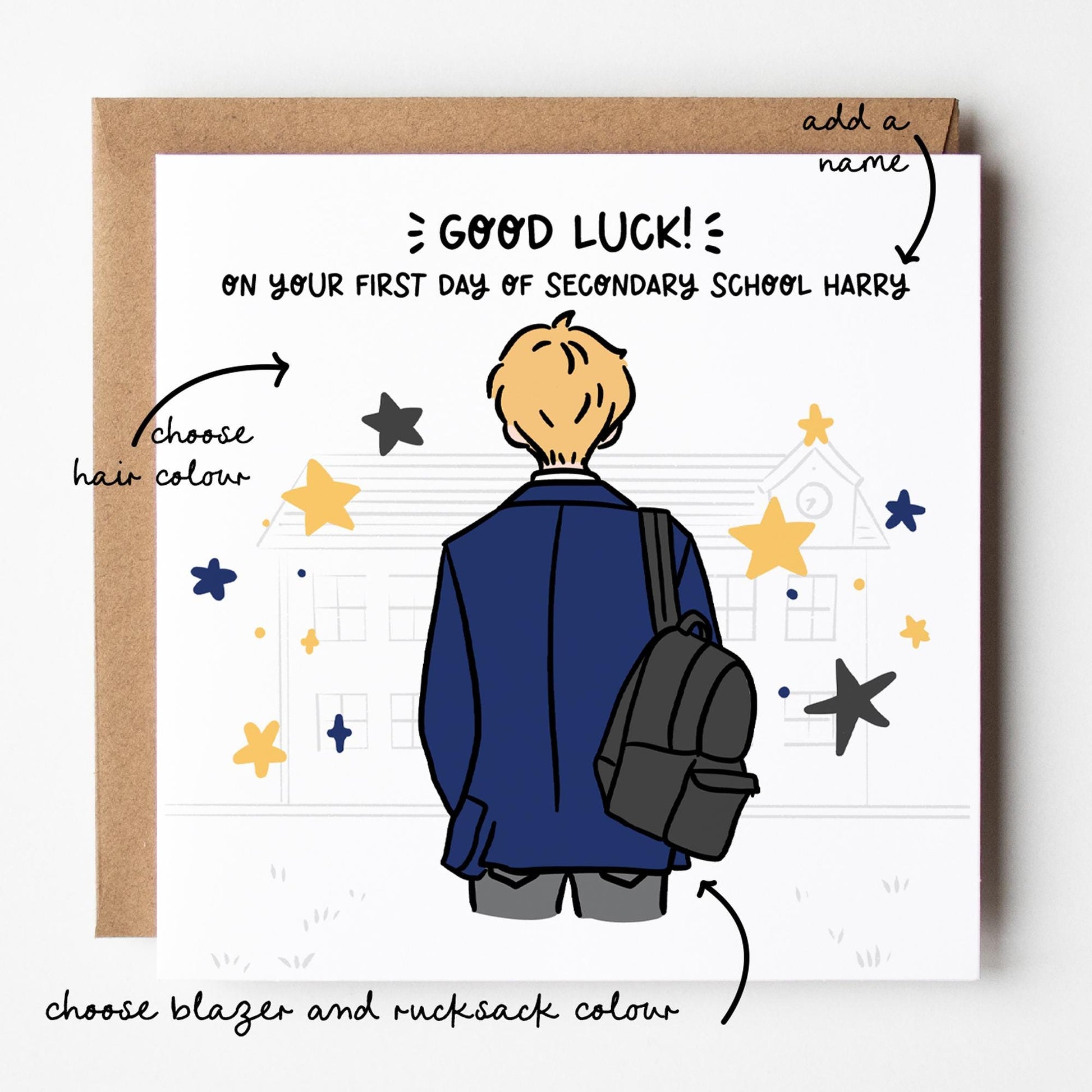 Starting Secondary School Card • First Day of Secondary School Card for Boys • Boys Good Luck School Card • Good Luck 1st Day Back to School