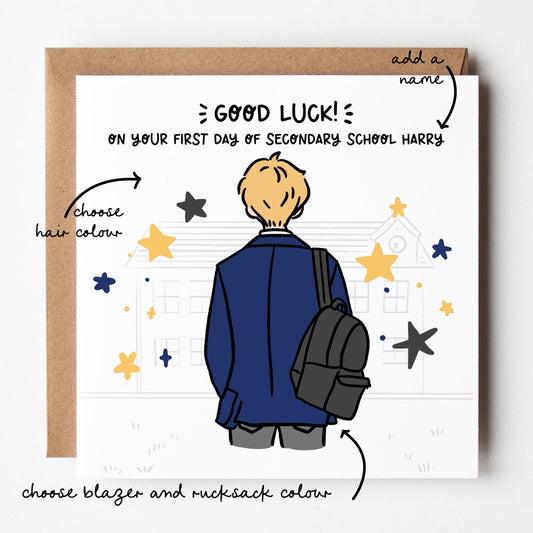 Starting Secondary School Card • First Day of Secondary School Card for Boys • Boys Good Luck School Card • Good Luck 1st Day Back to School