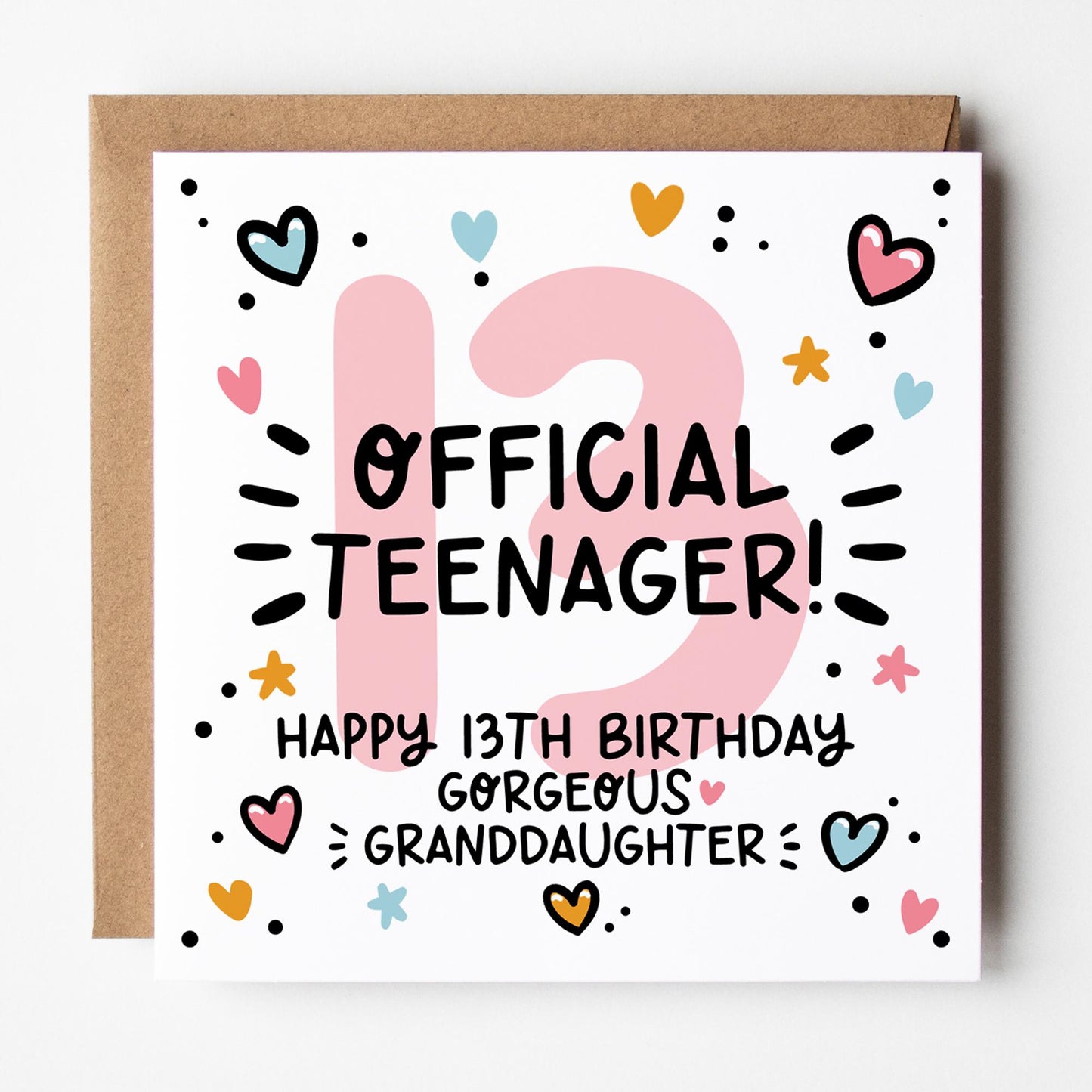 Granddaughter 13th Birthday Card: Official Teenager with Kraft Envelope
