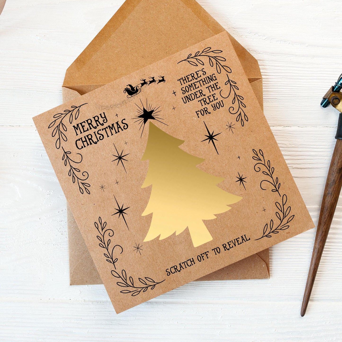 Christmas Scratch Card Rustic Kraft Card, DIY Or Ready Gift