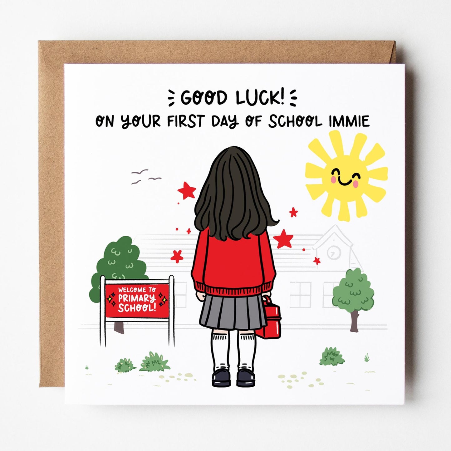 Girls First Day of School Card • Custom Primary School Starter Card for Girls • Good Luck Starting School Card • Starting Big School Card