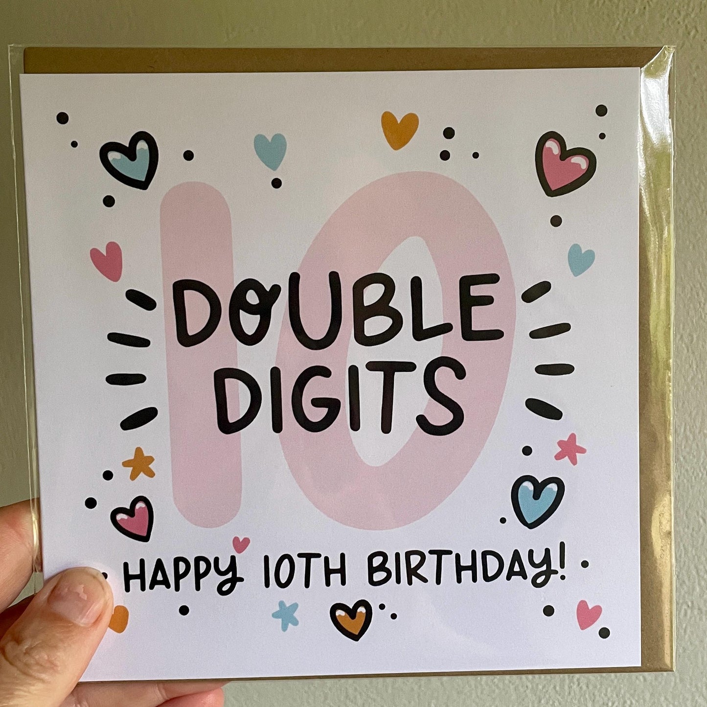 10th Birthday Card: Double Digits, Pastel Pink Design