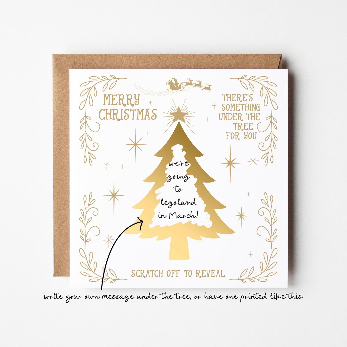 Gold Tree Christmas Scratch Card: Pre-printed or DIY you write the message.