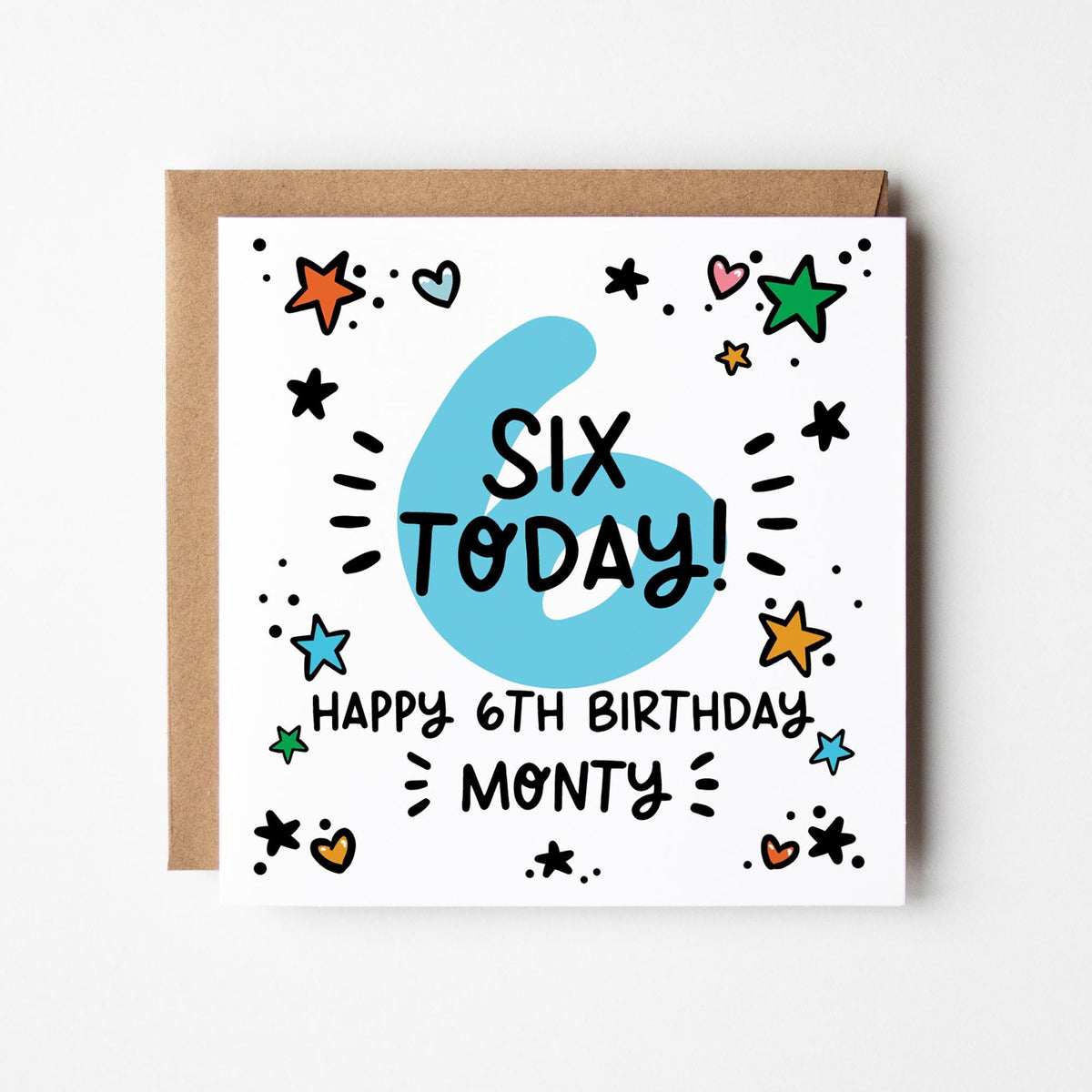 Personalised 1st-9th Birthday Card: Boys, Girls, Blue Number Card, Kraft Envelope