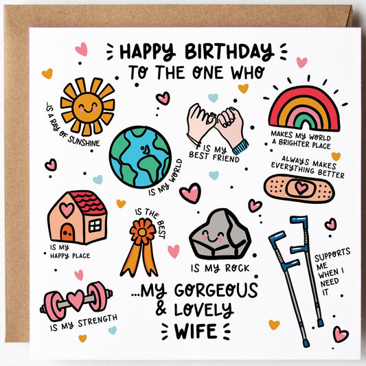 Wife Birthday Card: Happy Birthday Wife with Kraft Envelope