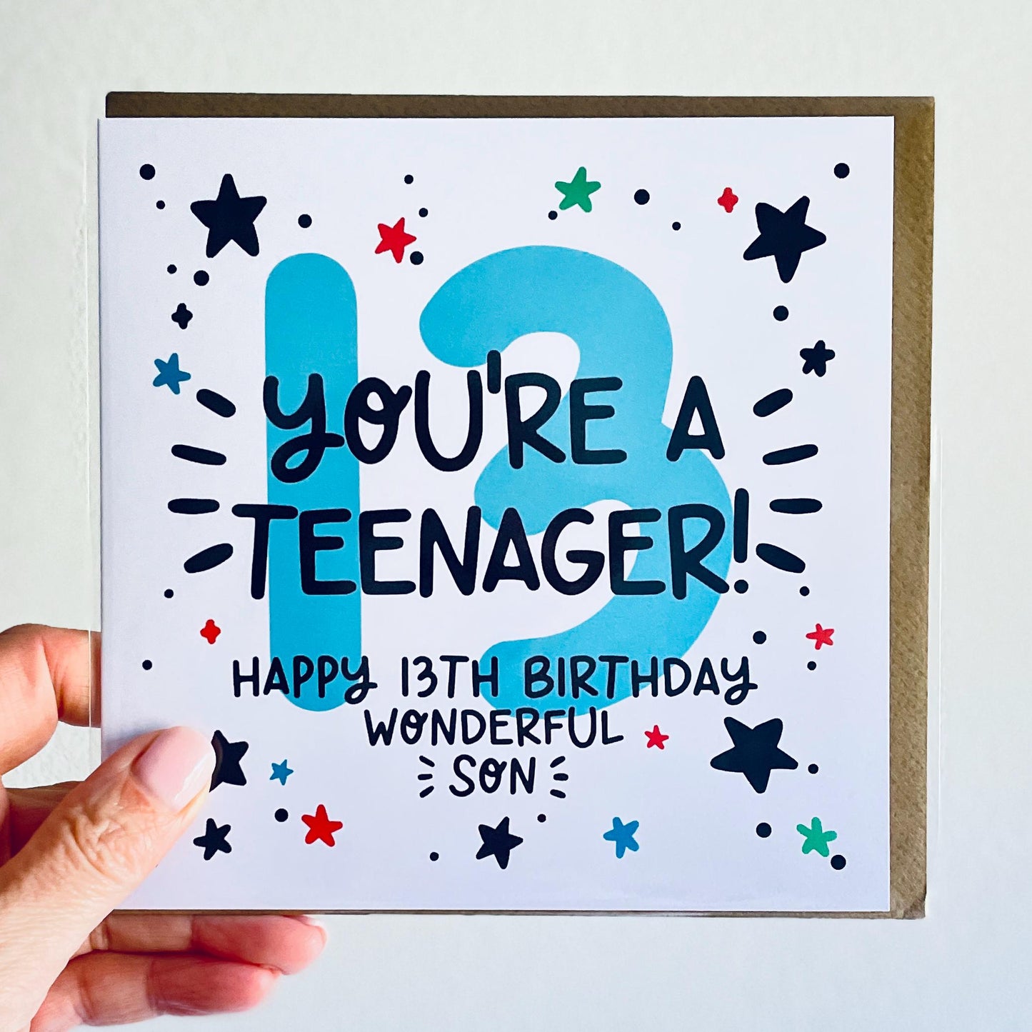 13th Birthday Card for Son You're a Teenager with Kraft Envelope