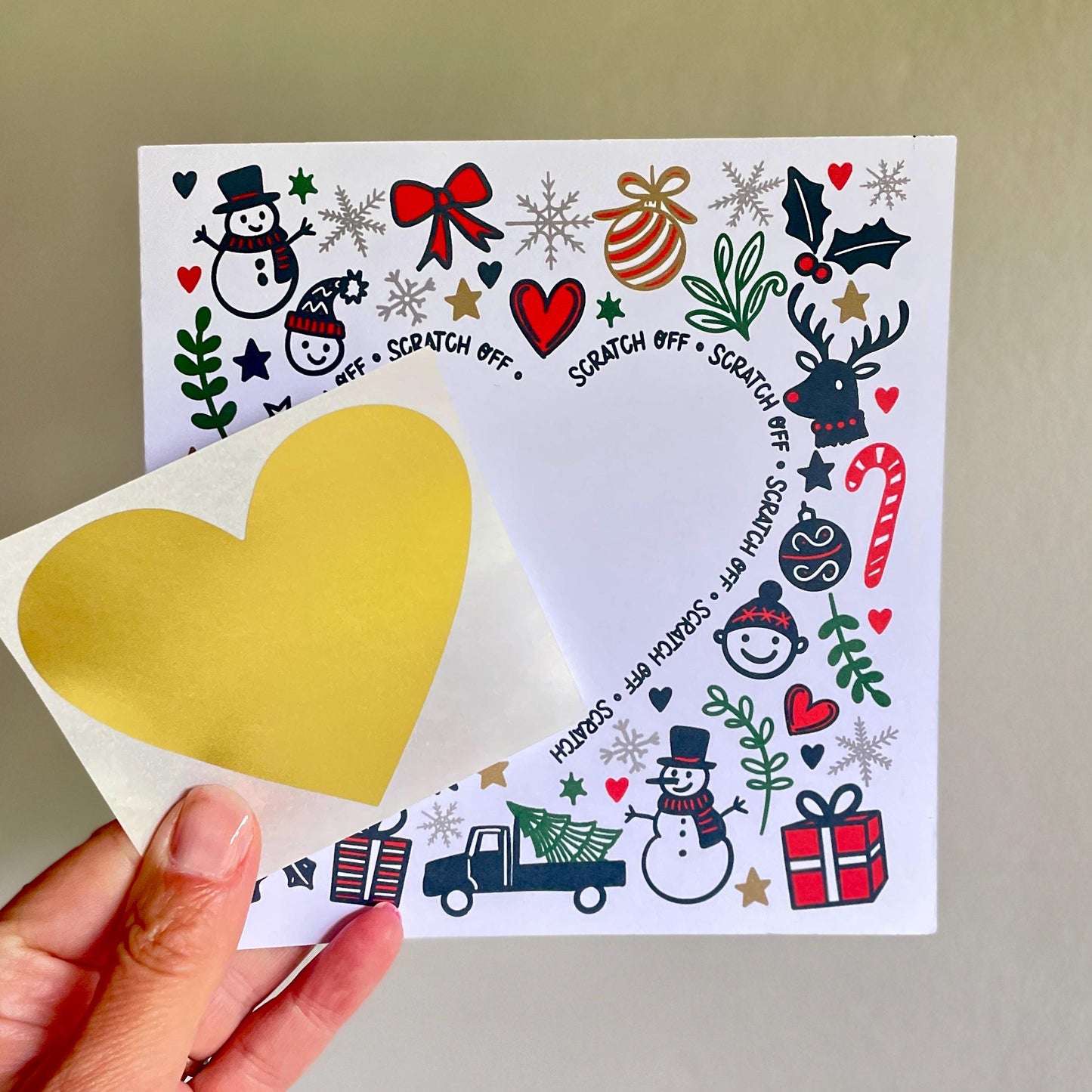 DIY Christmas Scratch Card: You write the message under the gold heart.