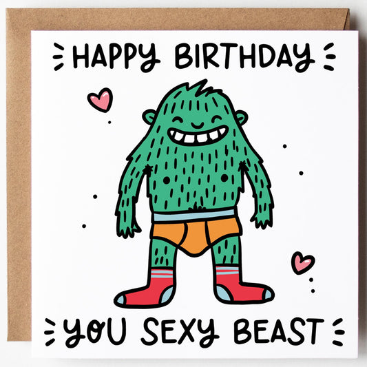 Sexy Beast Birthday Card For Him: with Kraft Envelope